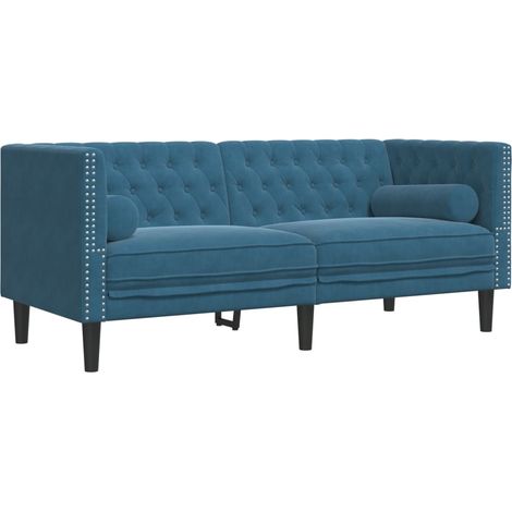 Canapé Chesterfield avec traversins 2 places,Sofa pour Salon,Banquette bleu velours CFW637507 (1/5)