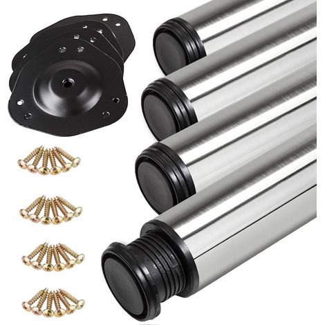 Lot de 4 pieds de table acier inoxydable, hauteur ajustable 32 mm, support 300 kg usage intérieur