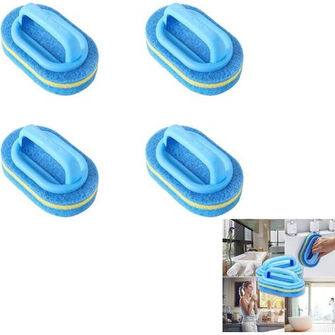 Set di 4 spazzole da cucina, spazzola multifunzionale per la pulizia, spugna con manico, per bagni, pentole, pavimenti, WC, vetro - Blu (1/5)