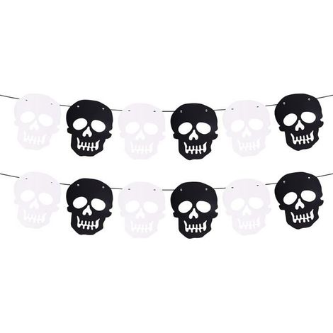 HOXILEELEO - Couronne de crânes d'Halloween, guirlande de crânes effrayante, décoration de cheminée à suspendre, les jardins  (noir, blanc),4m (1/5)