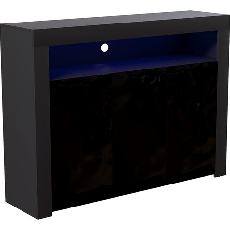 Nova LED Sideboard 3 Door Modern High Gloss Storage Cabinet Cupboard, Black (1/5)