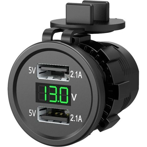 Adaptateur secteur USB étanche à double port 5 V 2,1 A pour moto, voiture, bateau (12-24 V).
