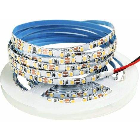 12V LED strip, 1cm wide, warm white 3000K, 5m, 2835 LEDs, IP65, 120 LEDs/m, 600 LEDs total. Ideal for decorating bedrooms and kitchens. (1/5)