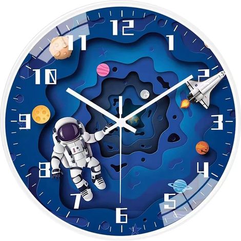 30 cm horloge murale pour enfants de qualité supérieure (astronaute) - horloge murale pour enfants silencieuse - horloge murale pour garçons et filles - sans bruits de tic-tac (1/5)