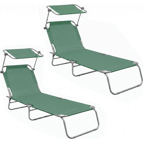 Aga 2x Lettino da giardino reclinabile con tettoia Verde chiaro