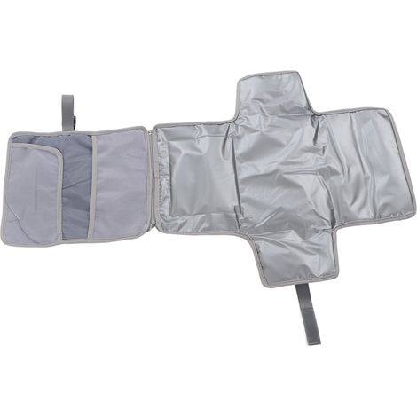 Tapis à langer imperméable portable et pliable pour bébé, gris avec sangles de suspension (1/5)
