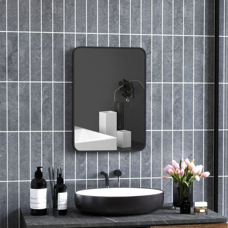 Espejo de Baño Rectangular con Marco Metálico Espejo Decorativo para Dormitorio Comedor o Entrada 50x70 cm Negro (1/5)