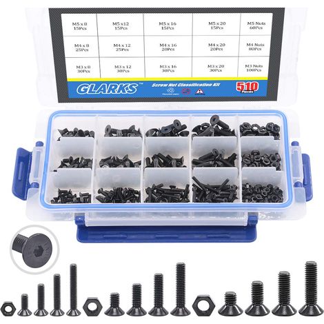 510 pcs métrique M3 M4 M5 alliage acier douille casquette vis à tête hexagonale boulons écrous kit de vissage finition oxydée noire (1/5)