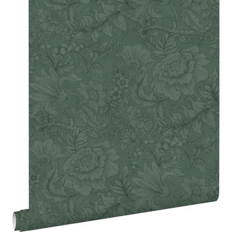 papier peint fleurs vert foncé - ESTAhome (1/5)