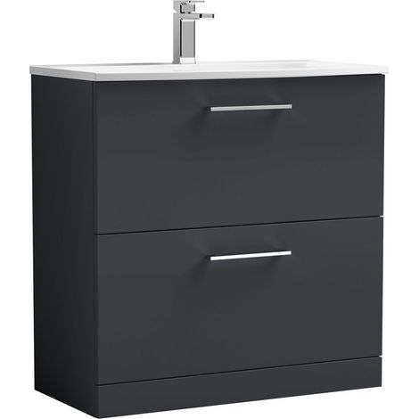 Balterley  Modern Bathroom Floor Standing 2 Soft Close Drawer Vanity Unit & Curved Basin, Dark Grey, 800mm