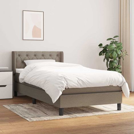 Cama box spring con colchón tela gris taupe 80x200 cm (1/5)