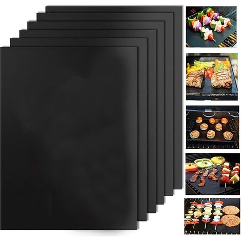 6 pcs/lot 50 x 40 cm pouce en téflon Fibre réutilisable antiadhésive barbecue rti Tapis de feuilles Portable facile à nettoyer extérieur pique-nique Fry cuisson barbecue outils noir GROOFOO (1/5)