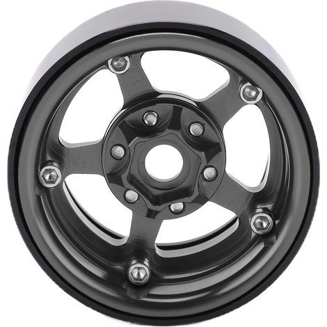 1,9 Zoll Beadlock-Felgen aus Aluminiumlegierung, 5-Loch, silberfarben, schmutzabweisend, für RC-Reifen. Radnabe in Titanfarbe. (1/5)