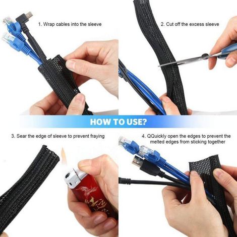 Manchon de Câble Gaine 3 Mètre Souple Ajustable, 13-23mm Gestion de Câble Rangement Tressée Fendue en Pet,pour Fil Télé /PC /USB (1/5)