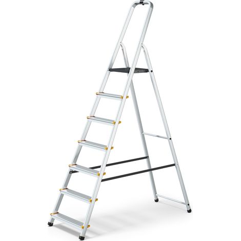 Monmobilierdesign – Escabeau professionnel en aluminium 7 marches – Plateforme 25x26 cm – Poids max 150 kg – Conforme norme EN-131