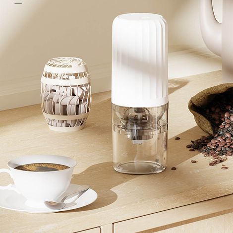 Kaffeemühle mit verstellbarem Mahlgrad, USB-aufladbar, tragbare Bohnenmühle für Büro und Zuhause – weiß (1/5)