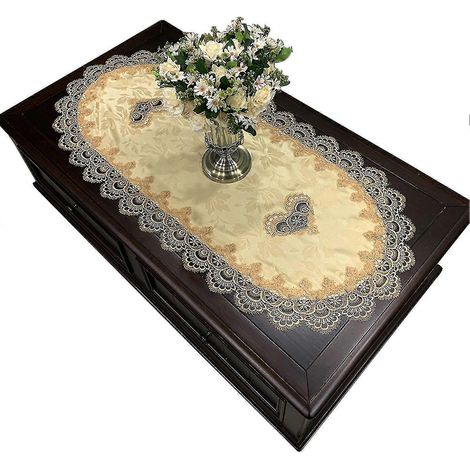 Nappe ovale en dentelle brodée pour salle à manger ou salon, idéale pour un mariage. Décoration intérieure. Nappe ovale en dentelle brodée pour mariage. (1/5)