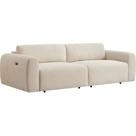Divano 4 posti con seduta scorrevole elettrica in velluto a coste sottili beige - PASTARO (1/5)