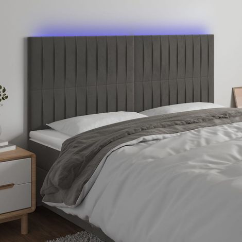 vidaXL Tête de lit à LED Gris foncé 180x5x118/128 cm Velours (1/5)