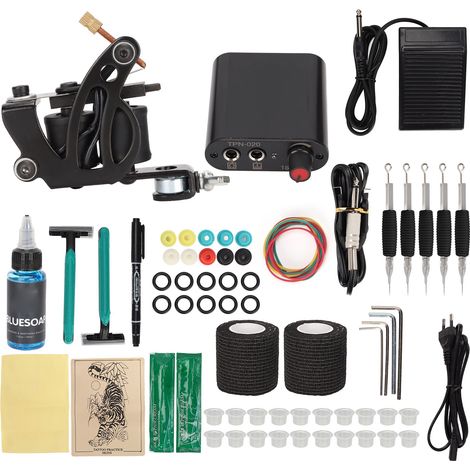 Coil Tattoo Machine Set Power Supply Clip Cord Repair Cream Blue Soap Tattoo Kit for Beginner (90‑265V)EU Plug (1/5)