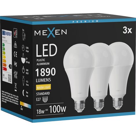 Mexen Nova 3x Ampoule LED E27, A70, 18W, Chaude - 3000K, 1890 lm - L100-E27-1830-01x03 (1/3)