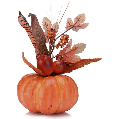 Hoja de arce artificial con calabaza y granada – Decoración fotográfica 3D realista, hecha de plástico blando, 20 cm, juego de 3