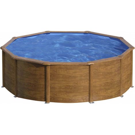 Piscine acier aspect bois Mauritius ronde 4,80 x 1,32 m - Gré (1/4)