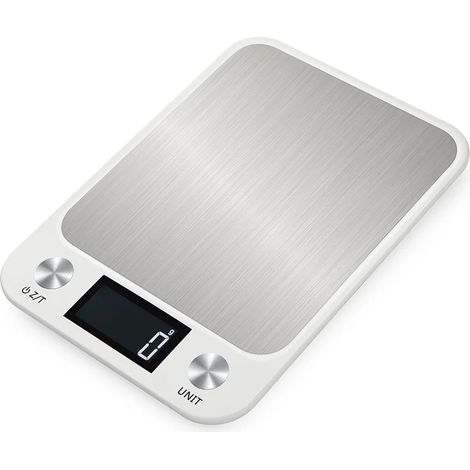 Balance de cuisine 15 kg/1 g, pesée pour aliments et café, balance électronique numérique intelligente, design en acier inoxydable, blanche.-AquaForge (1/5)