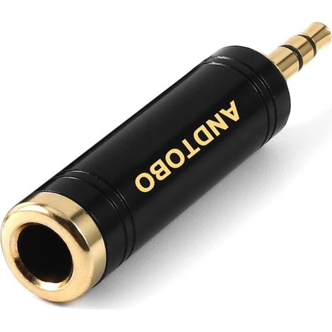 Lot de 1 adaptateurs pour Casque stéréo en cuivre Pur 1/4" vers 3,5 mm 3,5 mm (1/8") mâle vers Jack Femelle 6,35 mm (1/4") pour écouteurs, Adaptateur ampli - Noir (1/5)