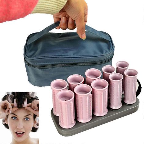 Lot de 10 bigoudis électriques portables pour femmes. Réduisent les dommages causés par la chaleur. Convient pour une utilisation à domicile, en extérieur ou à l'intérieur. (1/3)