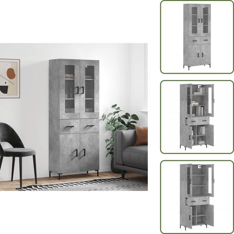 The Living Store Buffet haut Gris béton 69,5x34x180 cm Bois d'ingénierie - Buffet Design Moderne - Meuble Rangement Gris - Armoire Cuisine - Buffet Haute Capacité - Mobilier Salon (1/5)