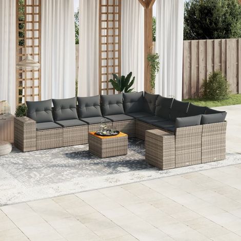 Salon de jardin modulable 11 pièces en résine tressée gris avec coussins, 90.06kg - PANGIVO (1/5)