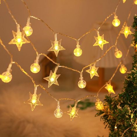 Silikon-Lichterketten, kompatibel mit Weihnachtsdekorationen, Kristallkugeln + Sterne, warme Farben (1/4)