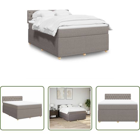 vidaXL Surmatelas -  Sommier à lattes de lit avec matelas Taupe 160x200 cm Tissu (1/5)