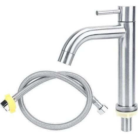 SJLERST Robinet lavabo inox brossé colonne eau froide flexible inclus (1/5)