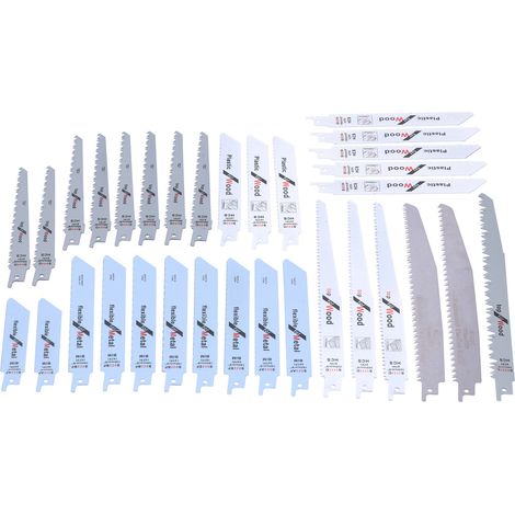 Ensemble de 32 lames de scie sauteuse pour bois, métal et plastique, comprenant une sacoche à outils noire. (1/5)