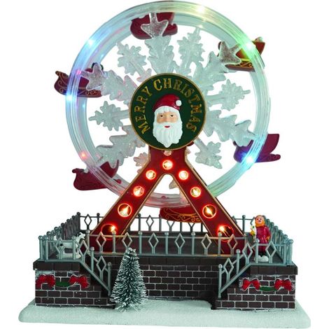 LA BOUTIQUE DE Noël - Gran noria navideña animada: LED integrados, melodías festivas, decoración de feria, tamaño 28 cm.