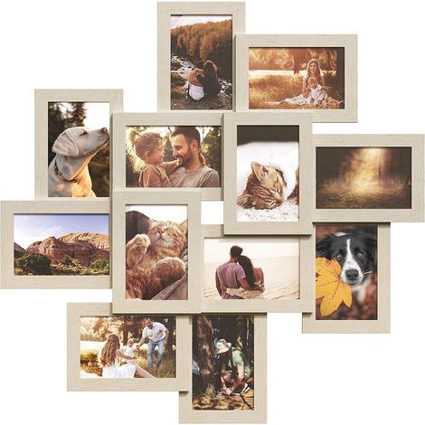 Lot de 12 cadres pêle-mêle décoratifs mural 63,3 x 63,3 cm en MDF beige (1/3)