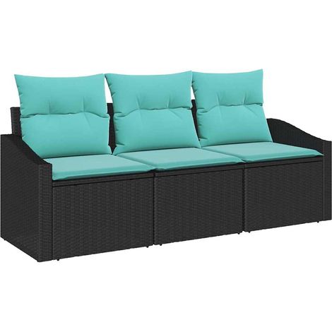 Sofa Set with Cushion 3 pcs Black Poly Rattan vidaXL