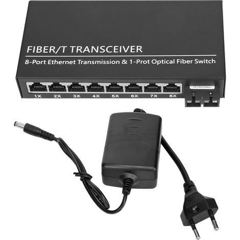 Émetteur-récepteur à fibre optique monomode à fibre unique, convertisseur photoélectrique Tx1310nm 10/100Mbps SC 1 port optique 8 ports électriques, portée maximale 25 km, port RJ-45, norme européenne (1/5)