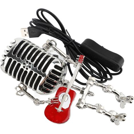 Vintage Microphone Guitare Robot Lampe de Table En Aluminium Rétro En Métal Veilleuse pour Chambre Bureau Décor À La Maison Rouge (1/5)