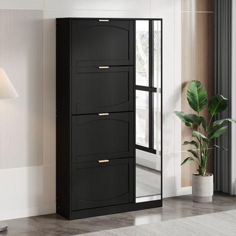 meuble rangement chaussures miroir noir 80 cm entrée OKMYHOME (1/5)