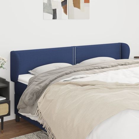 Tête lit de avec oreilles pour lit double, Cadre de lit, Tableau décoratif de chevet Bleu 203x23x78/88 cm Tissu CDE78648 (1/5)
