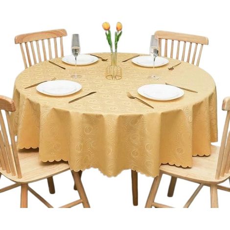 Nappe ronde en PVC 180 cm, toile cirée, lavable, motif arabesque baroque, jaune multicolore (1/4)