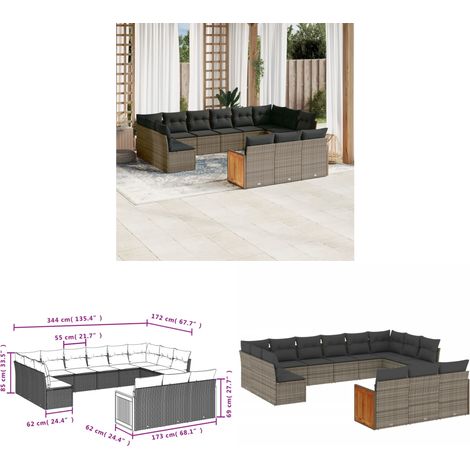 13-tlg. Garten-Sofagarnitur mit Kissen Grau Poly Rattan - Gartensofas - Outdoor Möbel - Lounge Set - Rattan Gartenmöbel - Gartenlounge - Home & Living (1/3)