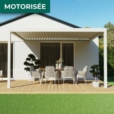 Pergola Bioclimatique Adossée Motorisée Éclairée Aluminium 4x3 Blanc SV ORIAL France (1/5)