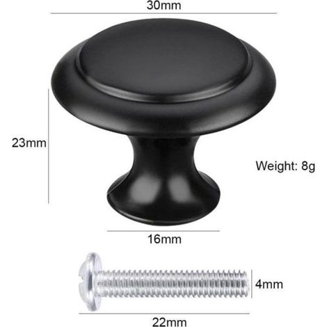 Poignée de tiroir noire (30 mm), boutons de meubles mats, pour armoire et cuisine (25 pièces), produit de haute qualité, Femeo (1/4)