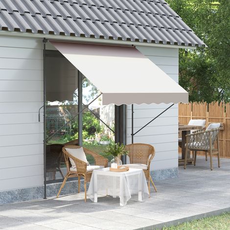 Store banne rétractable manuelle 200 x 175 x 210-310 cm, réglable par manivelle, protection solaire UV40+, couleur crème, pour balcon et terrasse.
