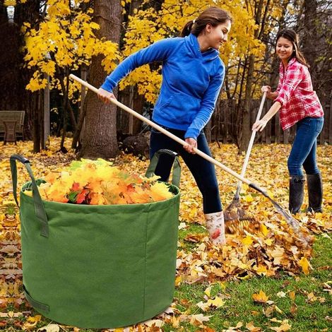 Sac de Jardinage 125L Extra-Robuste avec Poignées, Sac de Ramassage Feuilles Verte avec Toile Militaire (H45.7 cm, D55.8 cm),Lilaris (1/5)