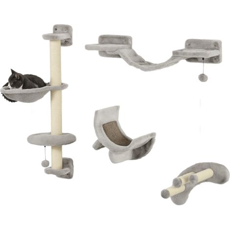PawHut 4 Piece Cat Wall Furniture Hammock Ladder Steps Plush Sisal Grey (1/5)
